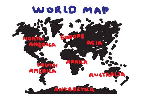 Freehand drawing style of world map and continent .のイラスト素材