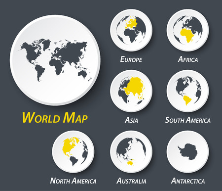 World and continent map on circle .のイラスト素材