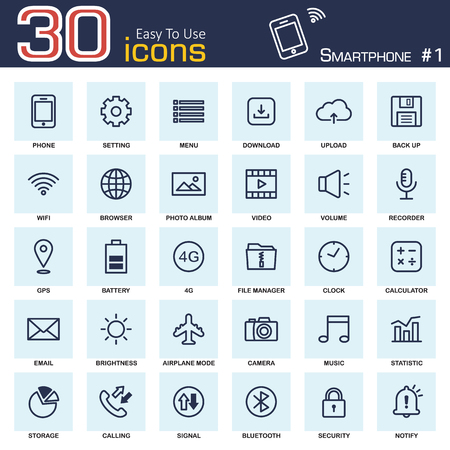 Smartphone system icon set 1 . outline style .のイラスト素材