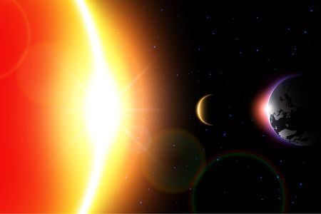 Solar Eclipse ( Vector ) . Moon move around the world and hide sunlight .のイラスト素材