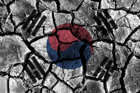 South korea flag painting on high detail cracked ground . 3D illustration .の写真素材