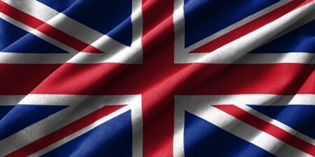 United Kingdom flag painting on high detail of wave cotton fabrics . 3D illustration .