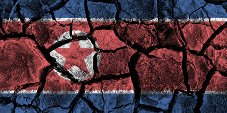North korea flag painting on high detail cracked ground . 3D illustration .の写真素材