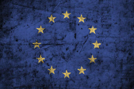 European Union ( EU ) flag with high detail of old dirty paper . 3D illustration .の写真素材