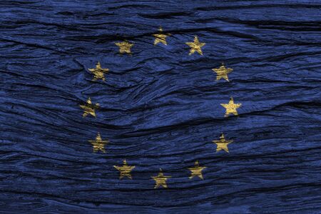 European Union ( EU ) flag with high detail of old wooden background . 3D illustration .の写真素材