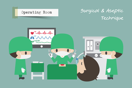Operating Room ( OR ) . Surgeon , Assistant and Anaesthetist operate on patient . Vector .のイラスト素材