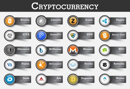 Set of cryptocurrency icon and label with value. Vector .のイラスト素材