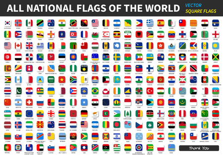 All official national flags of the world . Square design . Vector .のイラスト素材