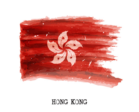 Watercolor painting flag of Hong kong Vector .のイラスト素材