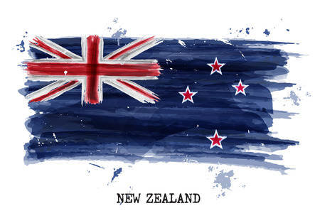 Watercolor painting flag of New zealand . Vector .のイラスト素材