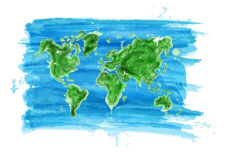 Watercolor painting style of world map ( Ecological concept ) . Vector .のイラスト素材
