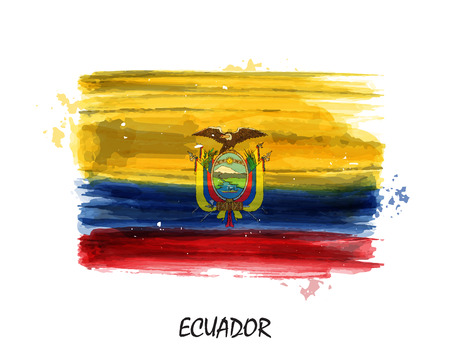 Realistic watercolor painting flag of Ecuador . Vector .のイラスト素材