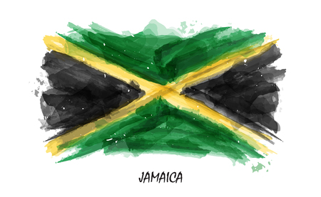 Realistic watercolor painting flag of Jamaica . Vector . ( Not auto trace . Use watercolour brush ) .のイラスト素材