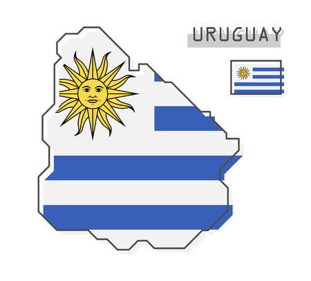 Uruguay map and flag . Modern simple line cartoon design . Vector .のイラスト素材