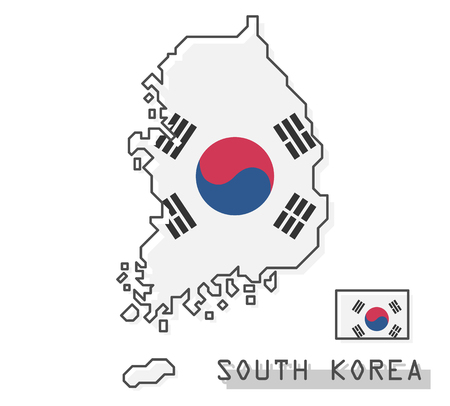 South korea map and flag . Modern simple line cartoon design . Vectorのイラスト素材