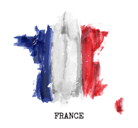 France flag watercolor painting design . Country map shape . Independence day concept ( 14 July 1789 ) . Vector .のイラスト素材