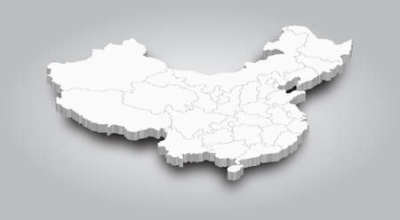 3D Map of China and province with shadow on gradient gray color background . Perspective view . Vector .のイラスト素材