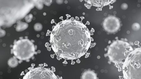 COVID-19 Corona virus with spike glycoprotein are floating on the air with dust particle bokeh ....