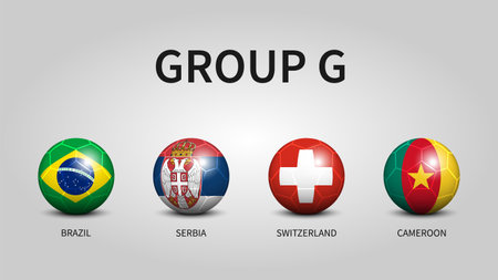 Qatar soccer cup tournament 2022 . Group G stages . Football with country flag pattern . Vector .のイラスト素材