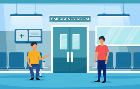 Emergency room with people characters . Hospital department scene . Flat design . Vector .のイラスト素材