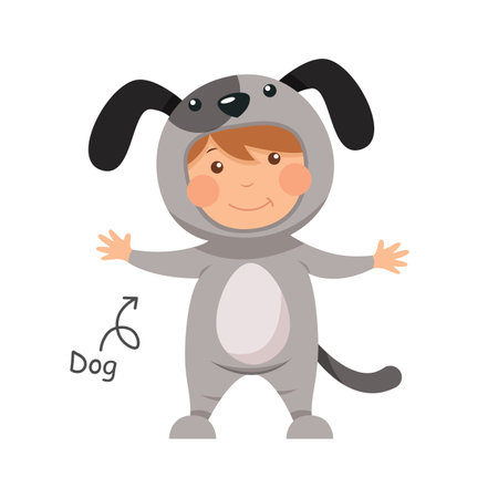Happy child is wearing Dog animal costumes . Vector .のイラスト素材