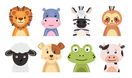 Wildlife animals cartoon character collection . Flat design . Vector .のイラスト素材