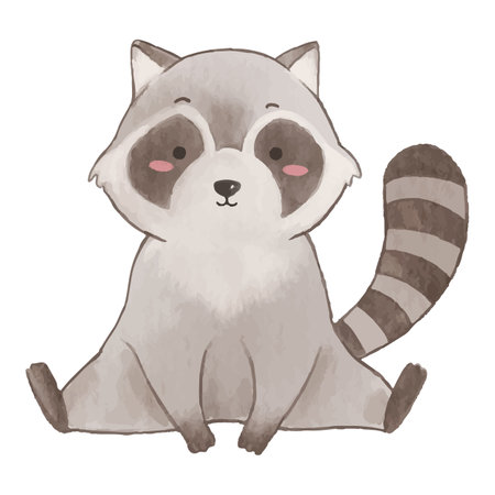Raccoon is sitting . Watercolor paint design . Cute animal cartoon character . Vector .のイラスト素材