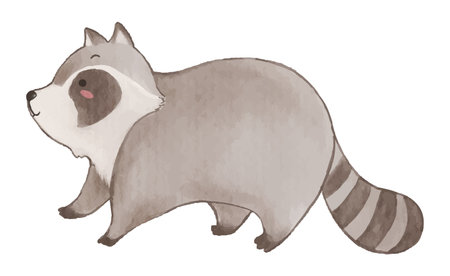 Raccoon is standing and walking . Watercolor paint design . Cute animal cartoon character . Vector .のイラスト素材