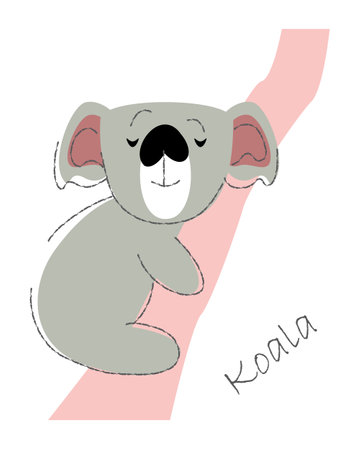 Koala bear . Cute animals cartoon characters . Flat shape and line stroke design . Vector illustration .のイラスト素材