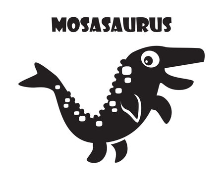 Mosasaurus . Cute dinosaurs cartoon characters . Silhouette black isolated color . Flat design . Vector illustration .のイラスト素材
