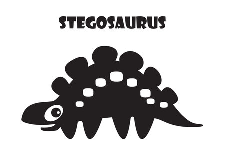 Stegosaurus . Cute dinosaurs cartoon characters . Silhouette black isolated color . Flat design . Vector illustration .のイラスト素材