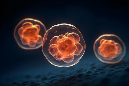 Cells with nucleus . Transparency cell membrane . Created by generative AI .の素材