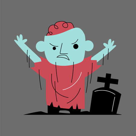 Zombie resurrect from grave . Halloween cartoon characters . Vector .のイラスト素材