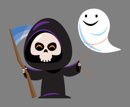 Grim reaper . Cute halloween cartoon characters . Vector .のイラスト素材