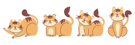 Set of cute little cats . Hand drawn style . White isolated background . Vector .のイラスト素材