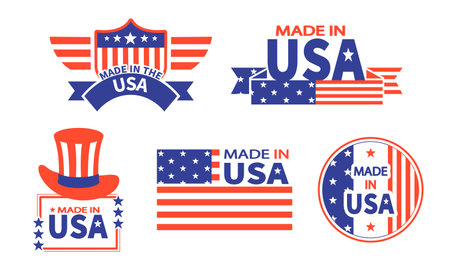 Made in USA . Set of various america badges and emblems . Vector .のイラスト素材
