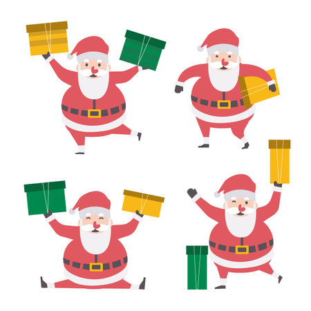 Santa Claus cartoon characters . Flat design . Set 1 of 5 . Vector .のイラスト素材