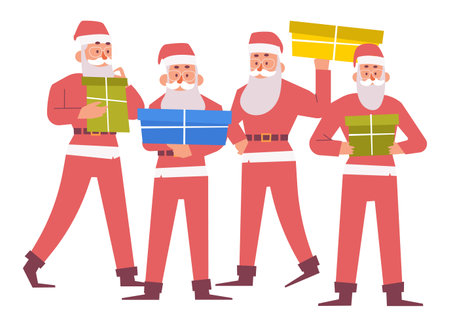 Group of santa claus . Flat cartoon characters design . Vector .のイラスト素材