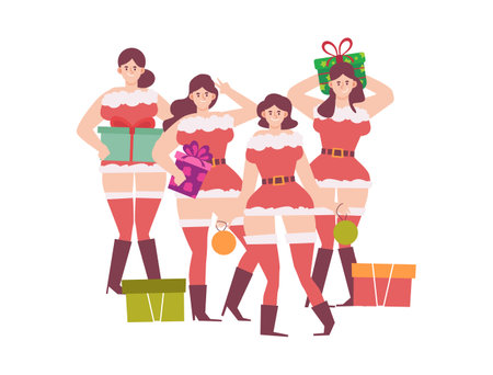 Sexy santa claus girl . Flat cartoon characters design . Vector .のイラスト素材