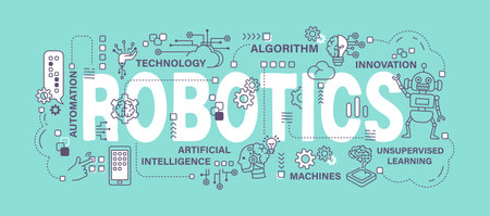 Robotics . Artificial Intelligence or AI concept . Word with outline icon art banner style ....