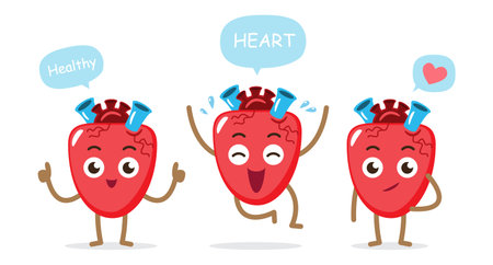 Happy healthy heart . Set of cute medical cartoon characters . Isolated on white background . Vector .のイラスト素材