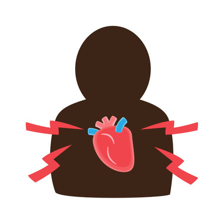 Heart attack or myocardial infarction or coronary artery disease . Silhouette human shadow and heart . Meaning about heart disease . Flat design . Vector .のイラスト素材