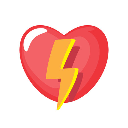 Heart and thunderbolt cartoon illustration . CPR and first aid emergency rescue concept . Isolated on white background . Vector .のイラスト素材