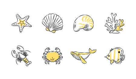 Summer and beach hand drawn icon collection. Set 3 of 3. Vector illustration.のイラスト素材