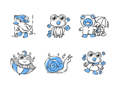 Rainy season hand drawn icon collection. Set 4 of 4. Vector illustration.のイラスト素材