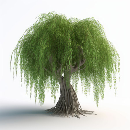 Willow tree isolated on white background. 3d render image.の素材