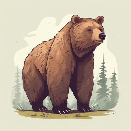 an illustration of a bear done in a flat, minimalist style. the illustration showcases the entire bear and is predominantly in shades of brown.の素材