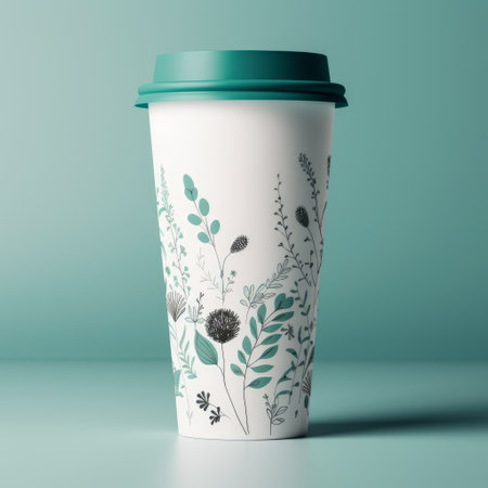 create a paper cup design that is simple yet elegant with delicate spring-themed elements like leaves, flowers, and pastel colors.の素材