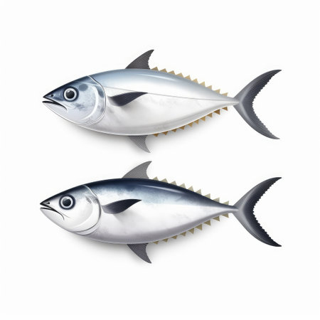 Tuna fish isolated on white background. 3d illustration. Top view.の素材