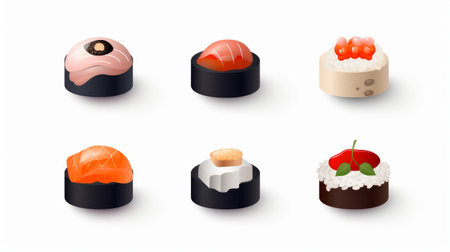 Sushi icons set. Isolated on white background. Vector illustration.の素材